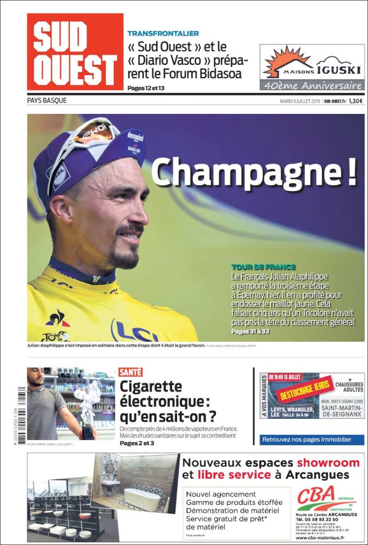 Portada de Sud Ouest (Francia)