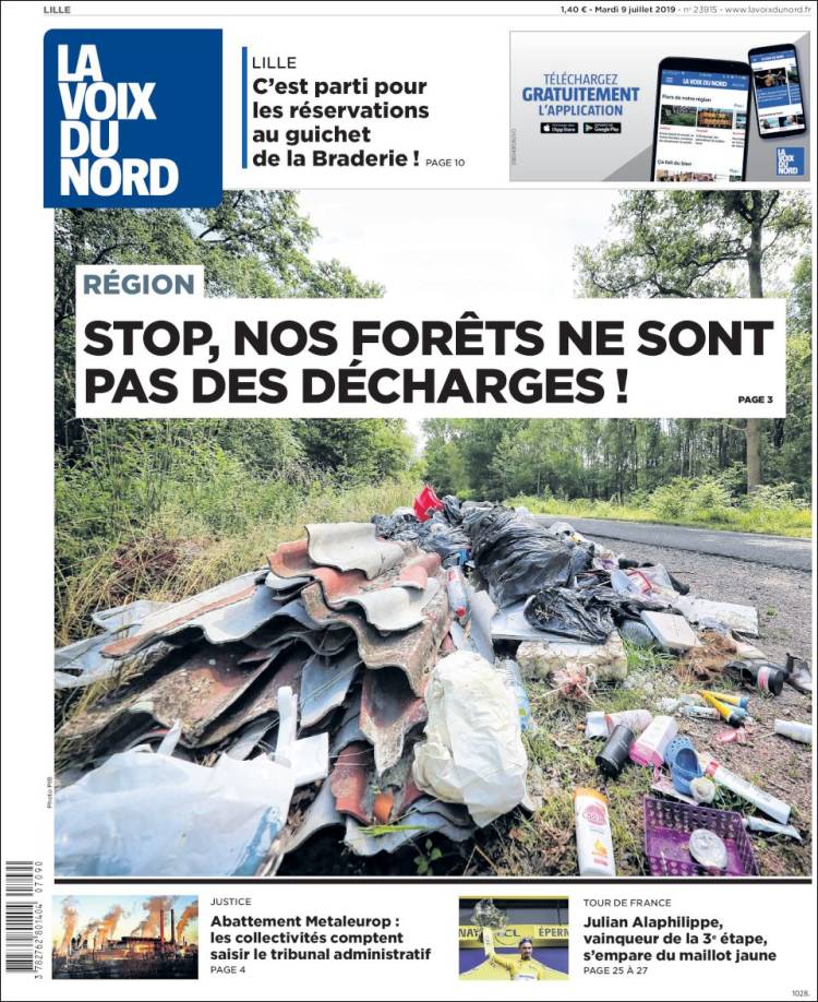 Portada de La Voix du Nord (Francia)