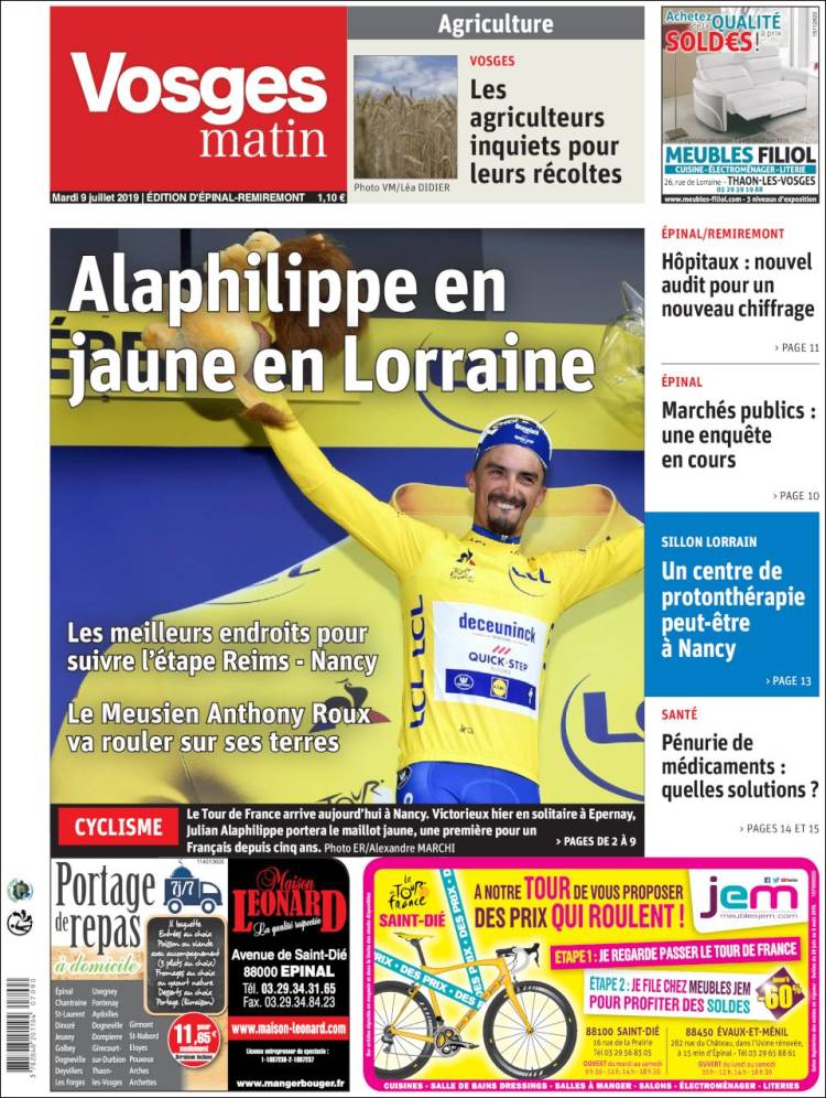 Portada de Vosges Matin (Francia)