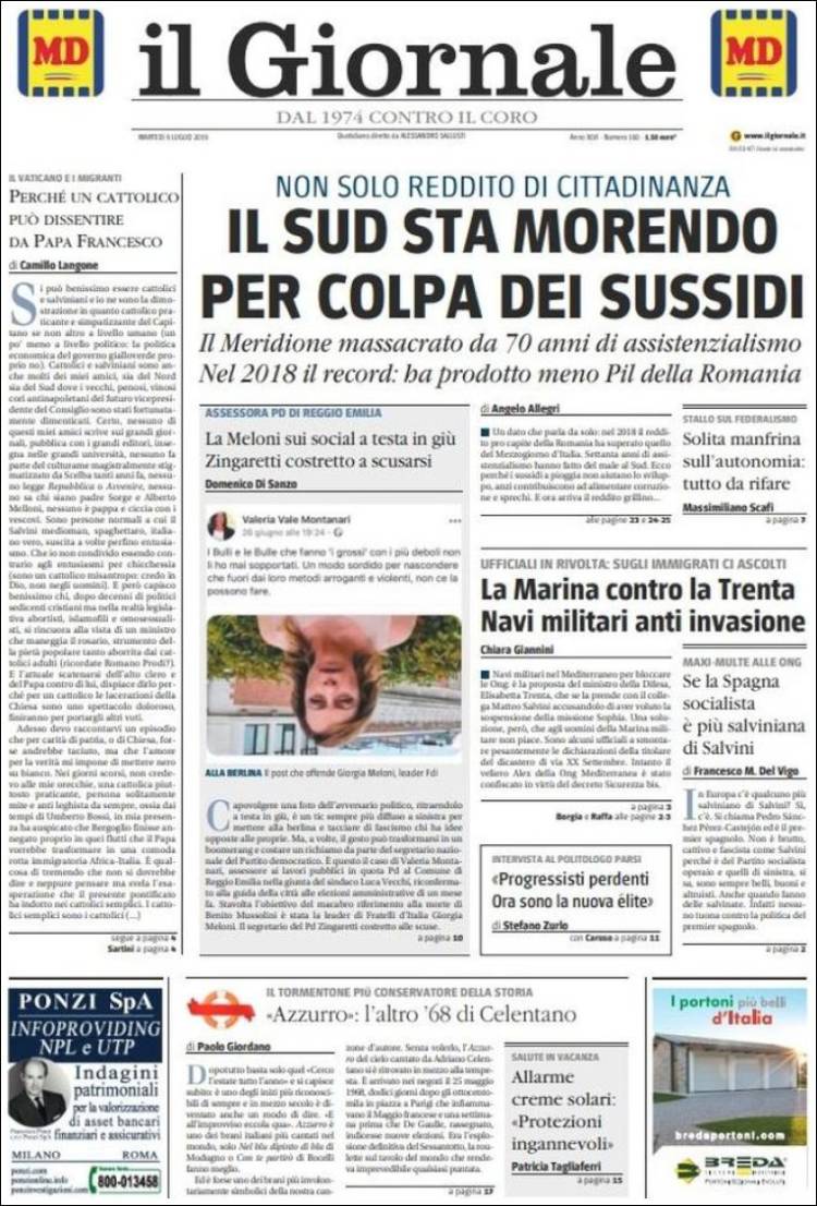 Portada de il Giornale (Italia)