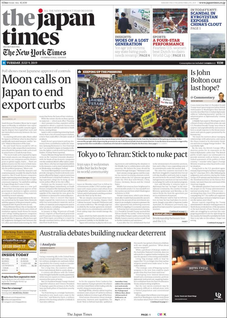 Portada de The Japan Times (Jap&oacute;n)