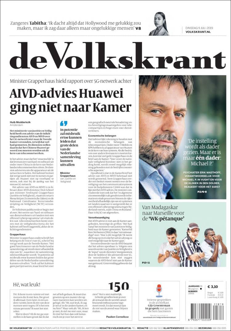 Portada de De Volkskrant (Pa&iacute;ses Bajos)