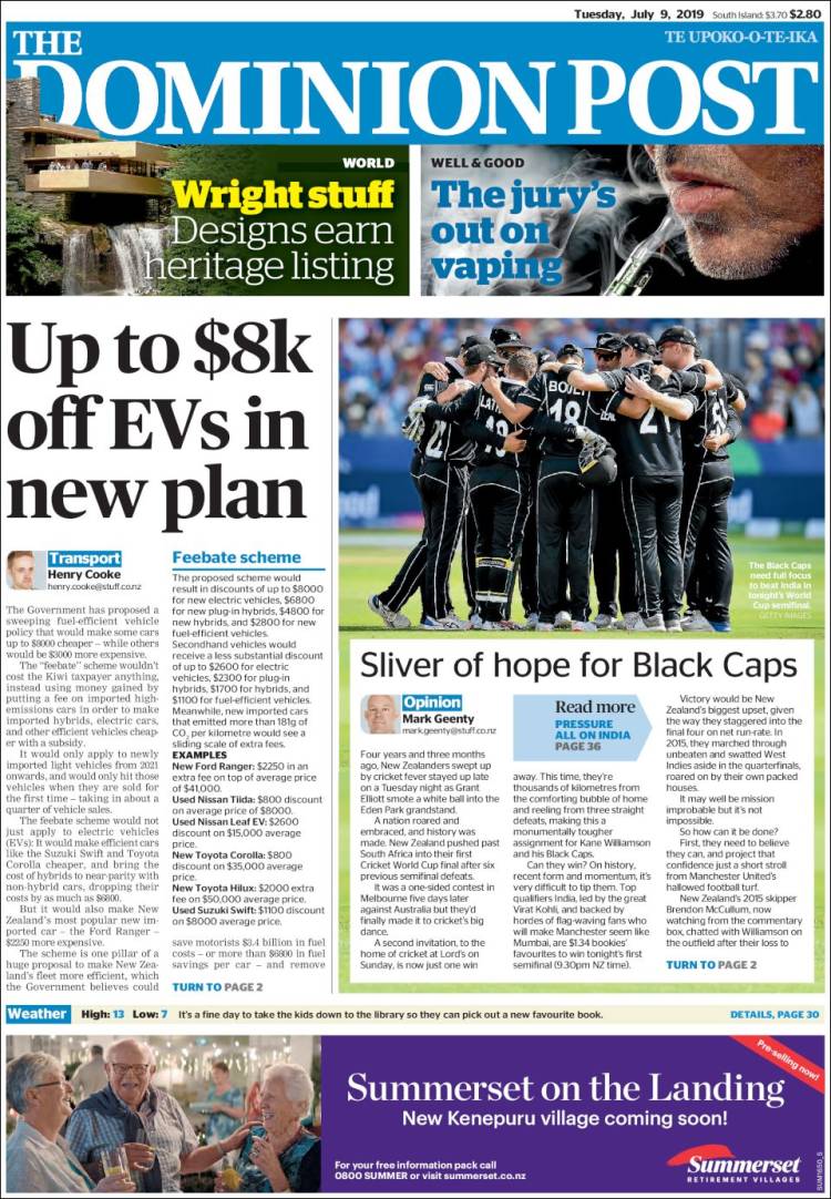 Portada de The Dominion Post (Nueva Zelanda)