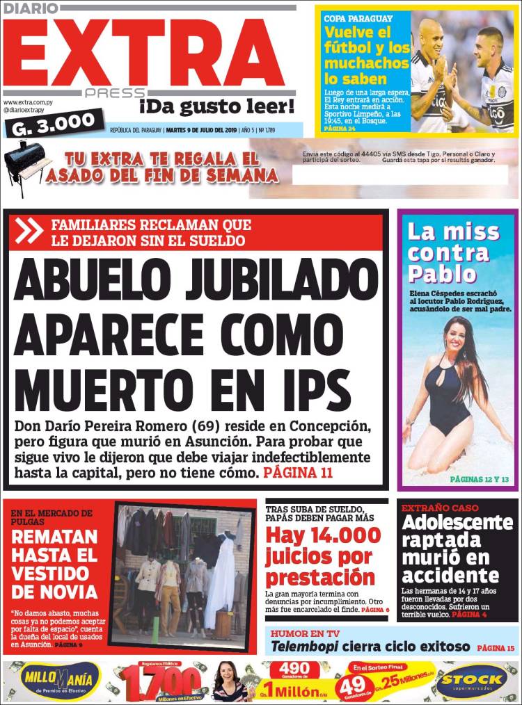 Portada de Diario Extra (Paraguay)