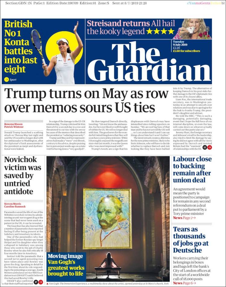 Portada de The Guardian (Reino Unido)