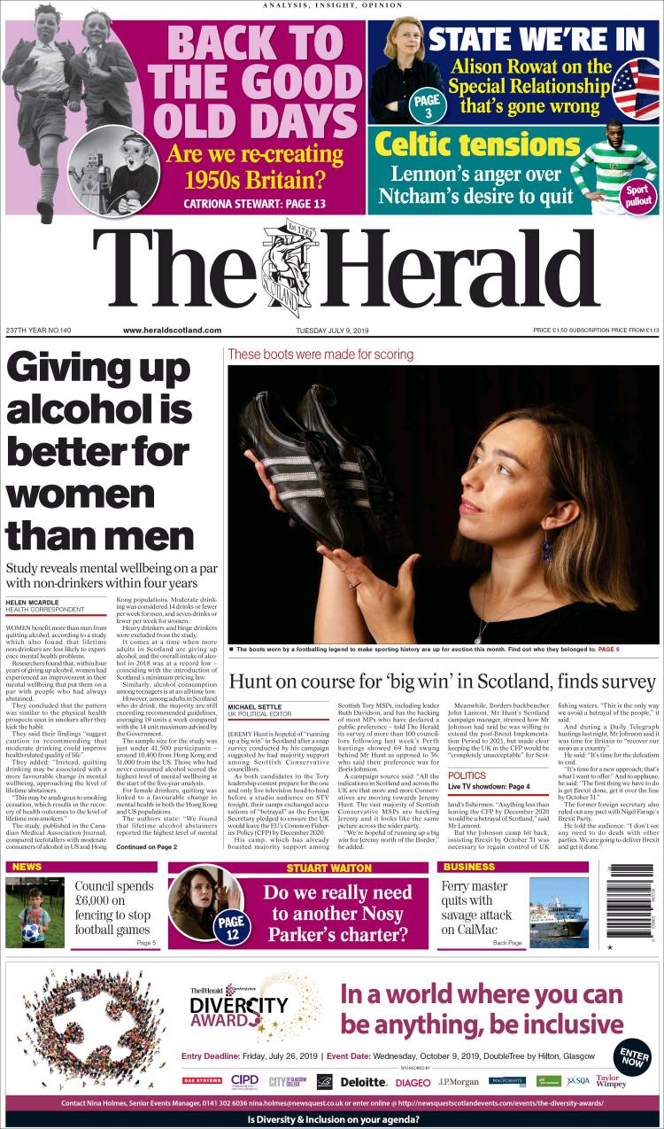 Portada de The Herald (Reino Unido)