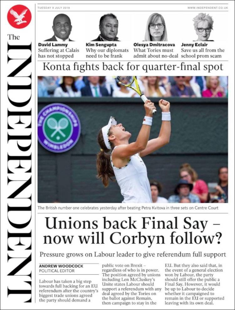 Portada de The Independent (Reino Unido)