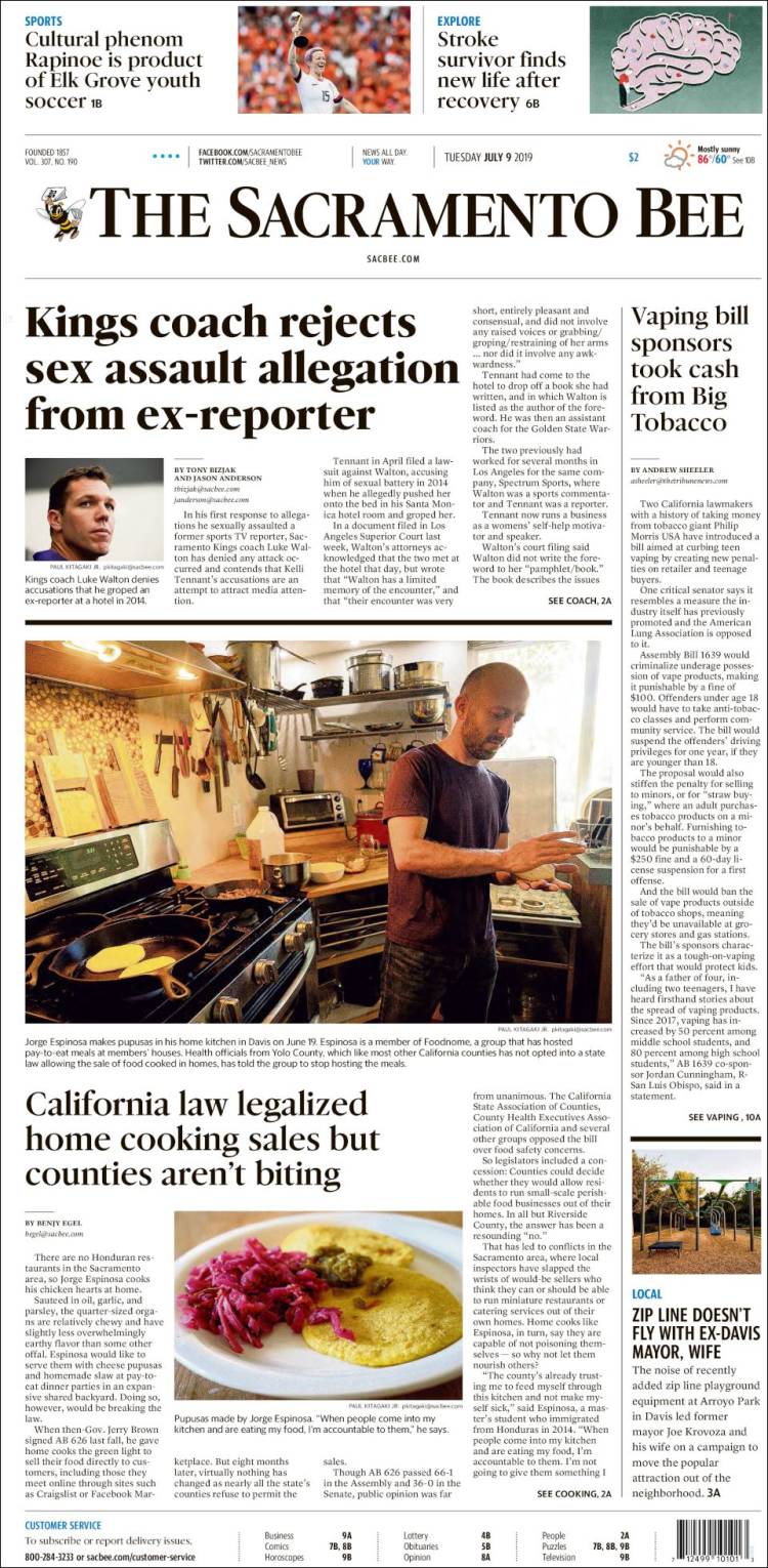 Portada de The Sacramento Bee (USA)