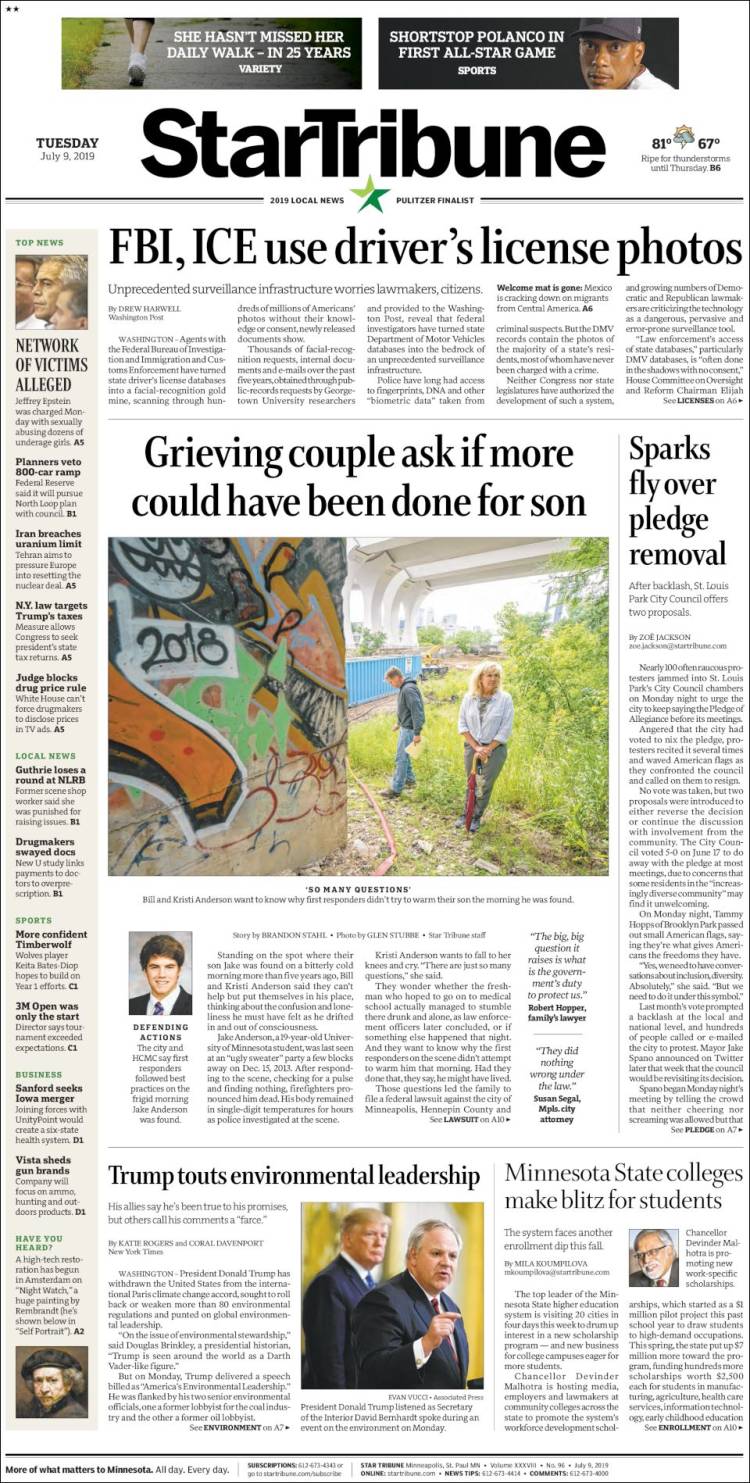 Portada de Star Tribune (USA)