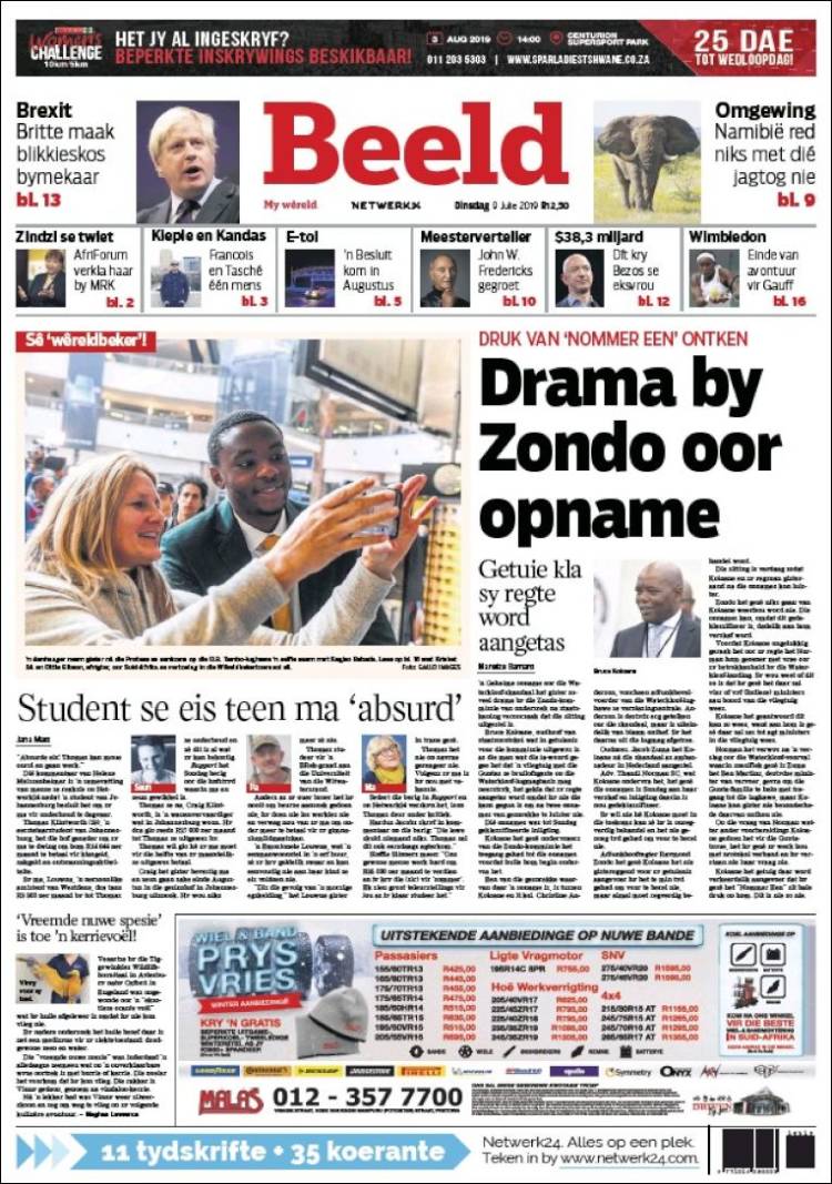 Portada de Beeld (Sud&aacute;frica)