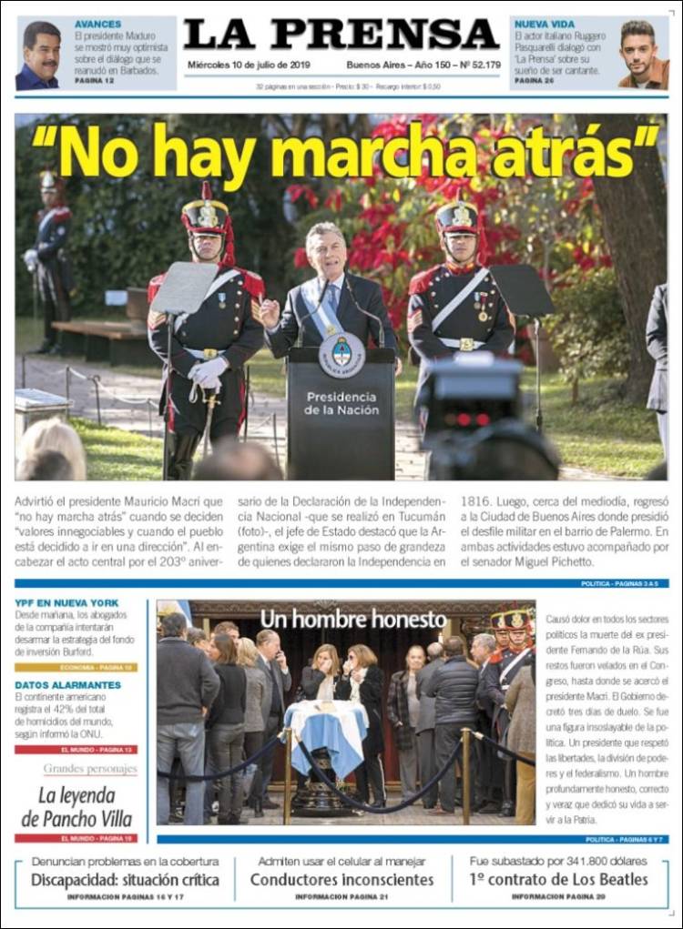 Portada de La Prensa (Argentina)