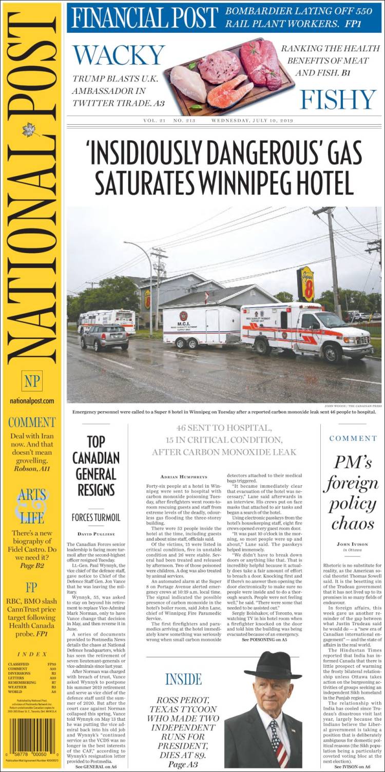 Portada de The National Post (Canadá)