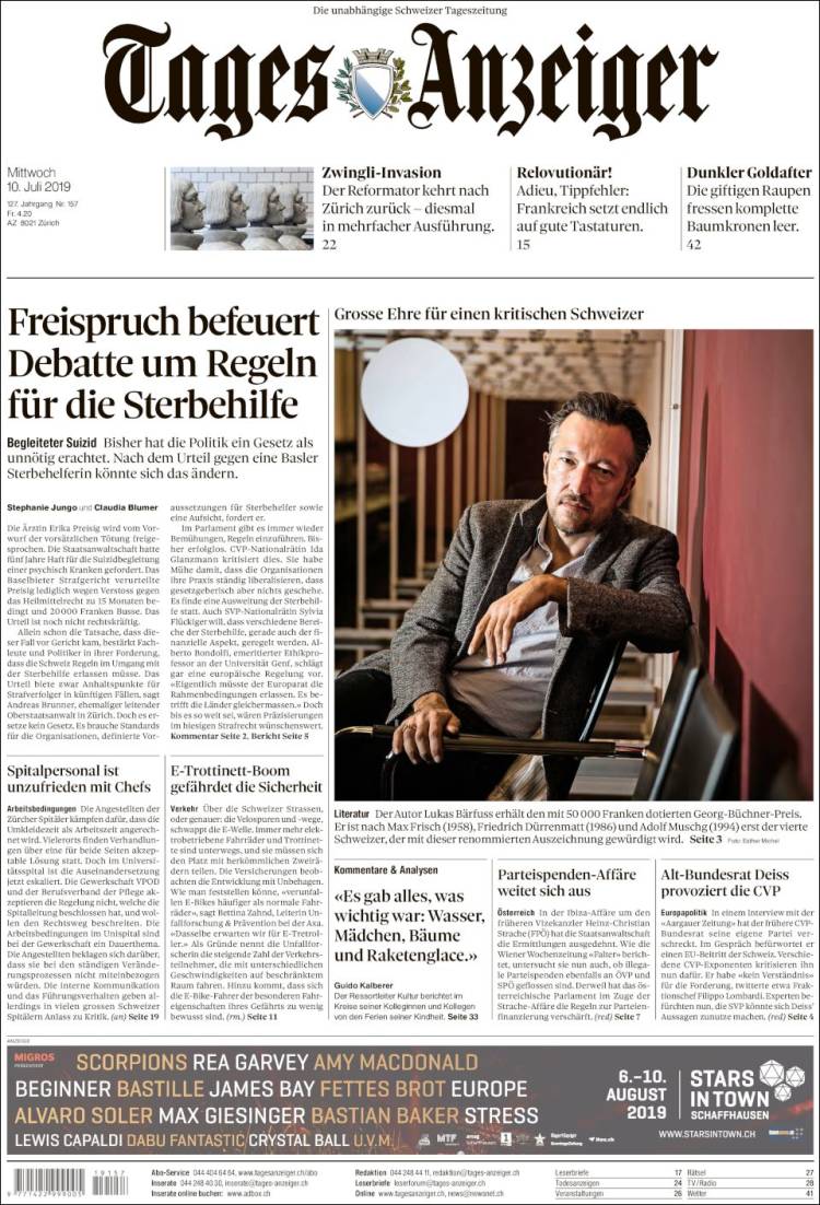 Portada de Tages-Anzeiger (Suiza)