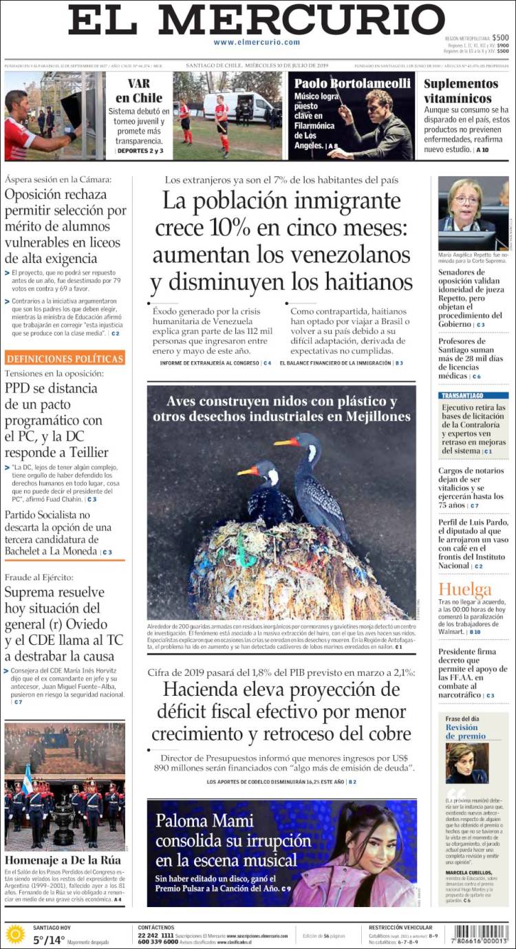 Portada de El Mercurio (Chile)