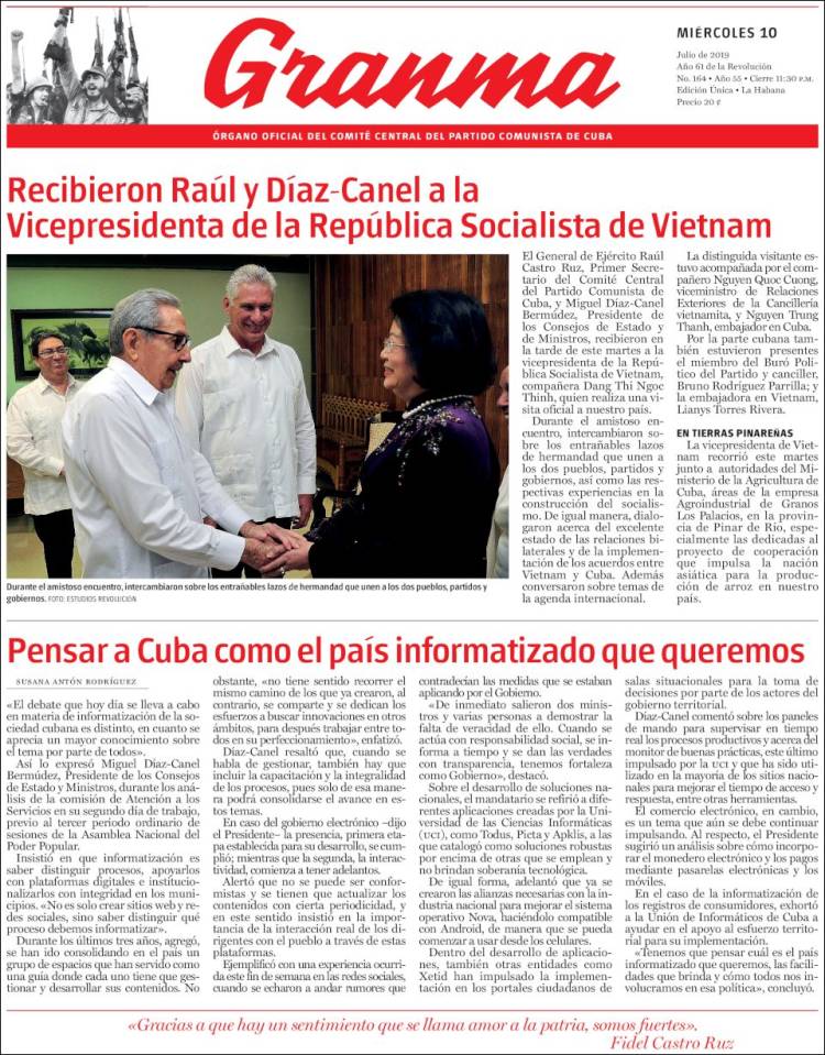 Portada de Granma (Cuba)