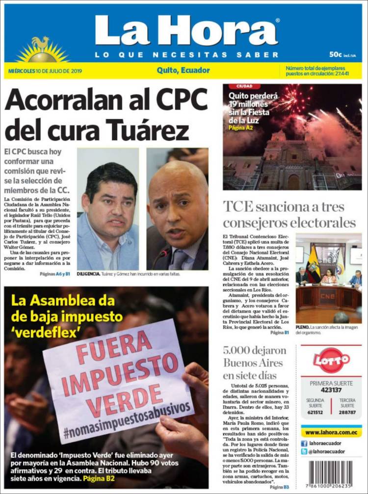 Portada de La Hora - Ecuador (Ecuador)