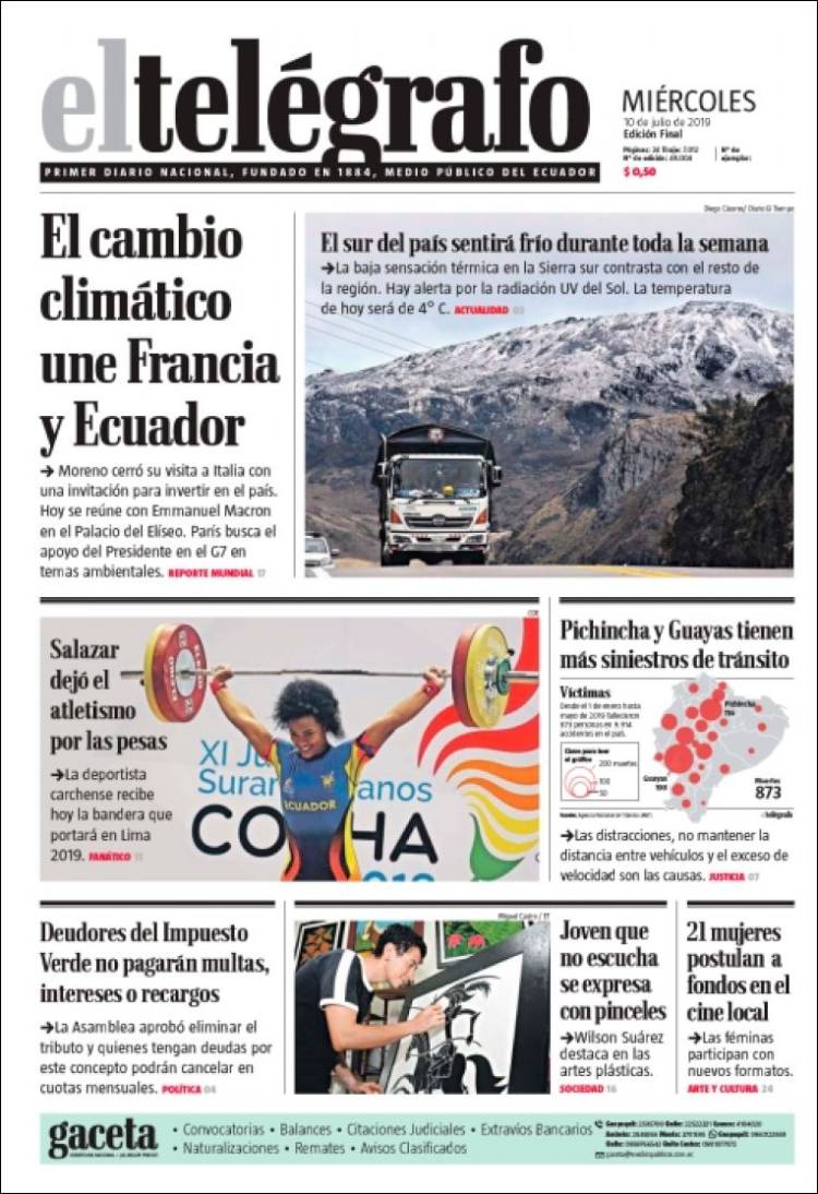 Periódico El Telégrafo Ecuador Periódicos De Ecuador Edición De Miércoles 10 De Julio De 
