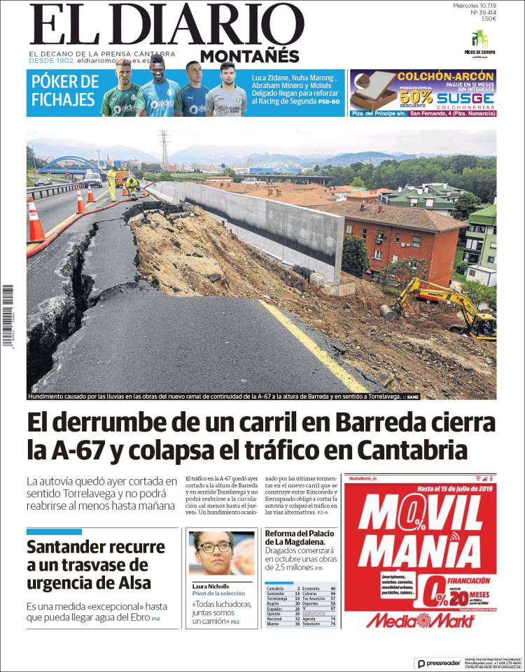 Portada de El Diario Montañés (España)