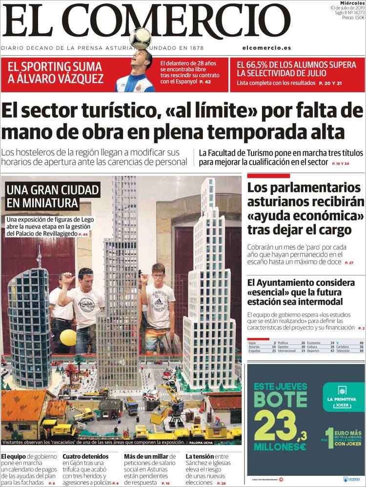 Portada de El Comercio - Gijón (España)