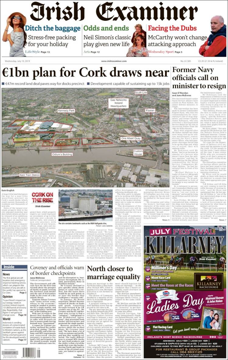 Portada de Irish Examiner (Irlanda)