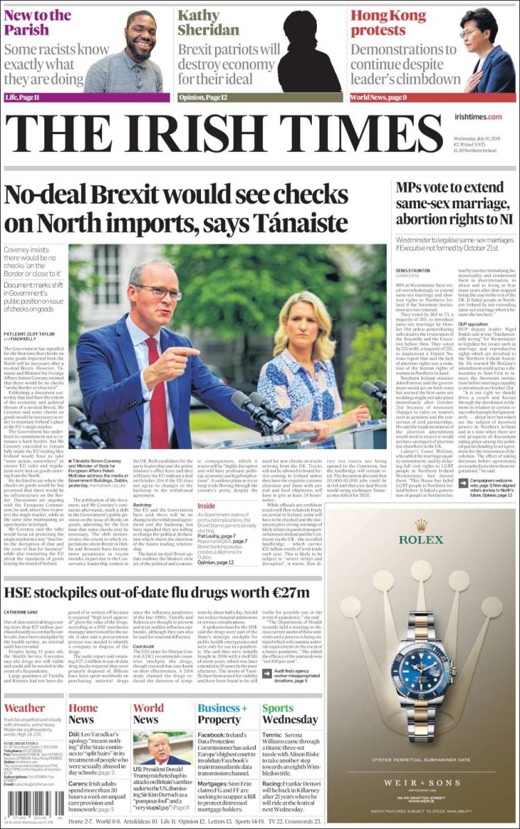 Portada de Irish Times (Irlanda)