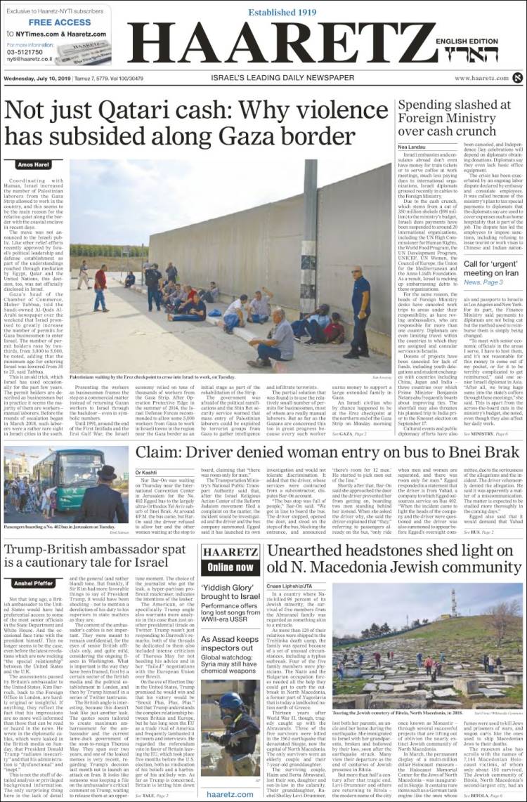 Portada de Haaretz (Israel)