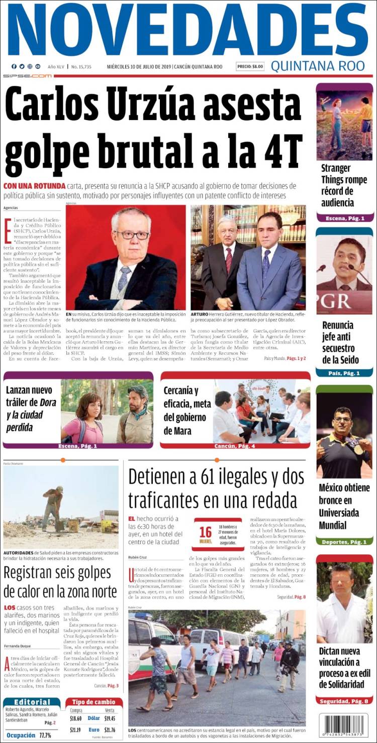 Portada de Novedades de Quintana Roo (M&eacute;xico)