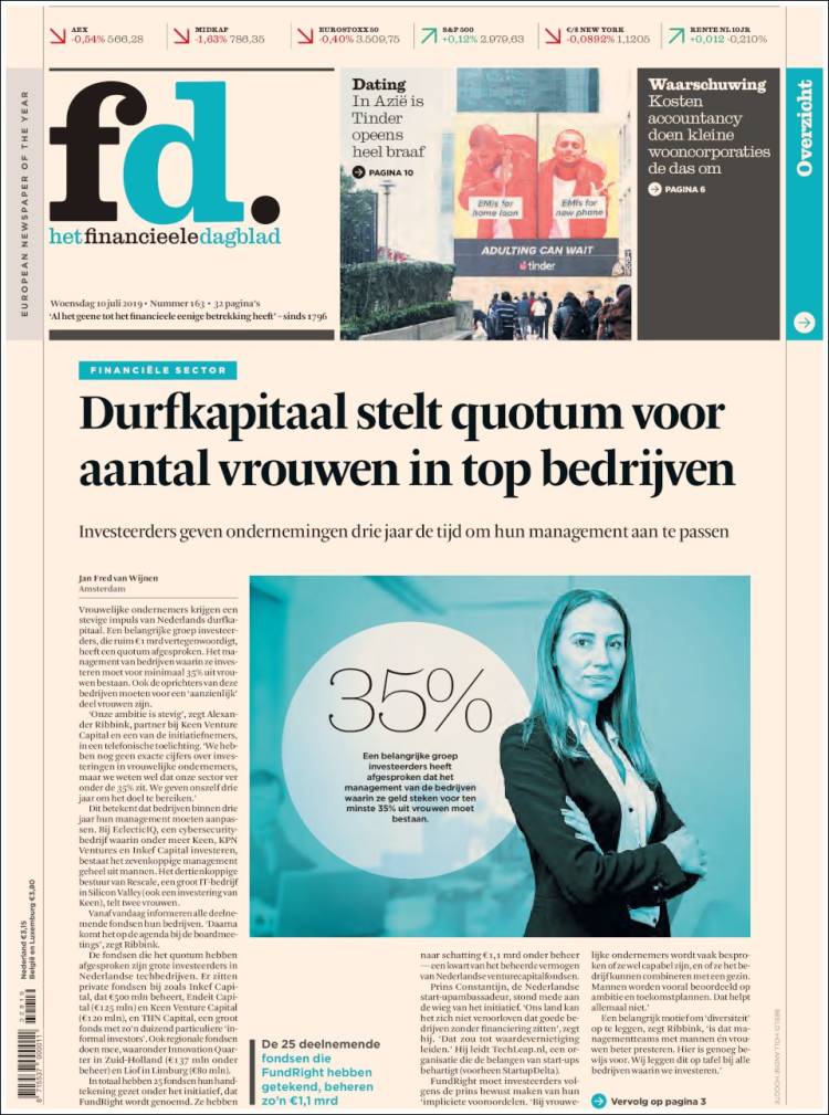 Portada de Het Financieele Dagblad (Pa&iacute;ses Bajos)