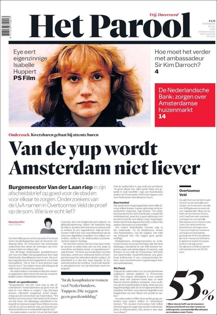 Portada de Het Parool (Pa&iacute;ses Bajos)