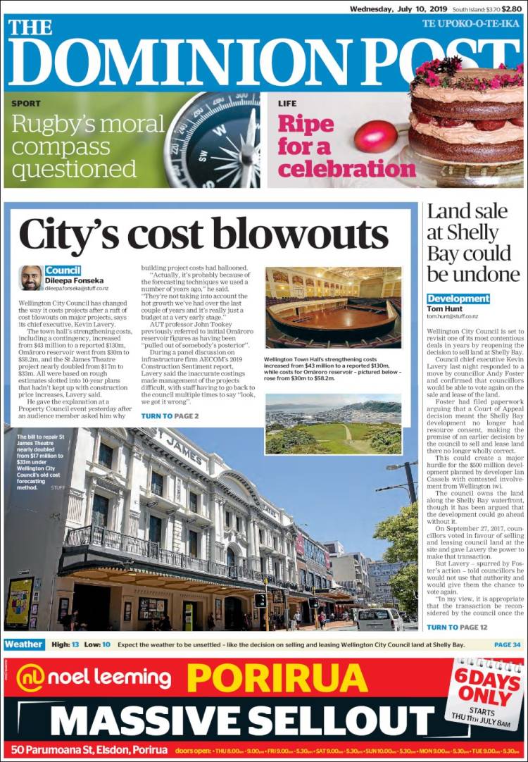 Portada de The Dominion Post (Nueva Zelanda)