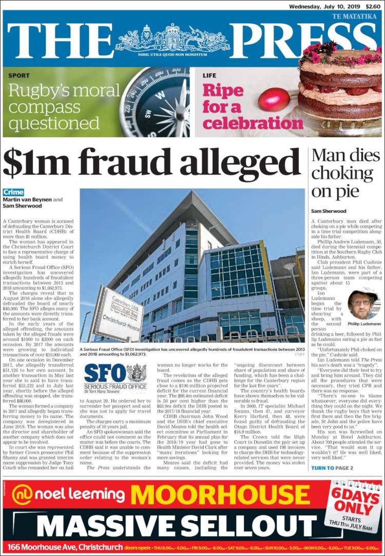 Portada de The Press (Nueva Zelanda)