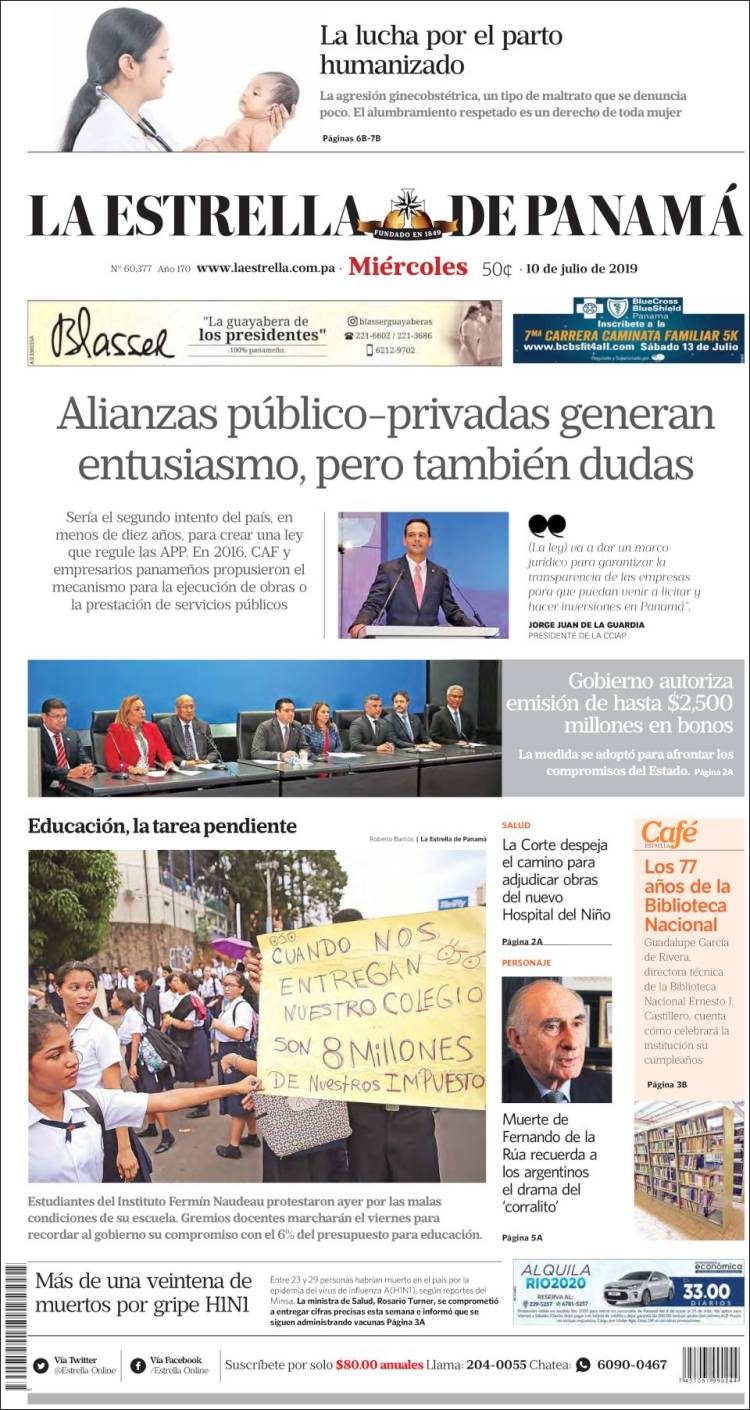 Portada de La Estrella de Panamá (Panam&aacute;)