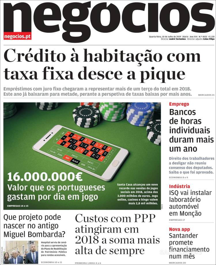Portada de Jornal de Negócios (Portugal)
