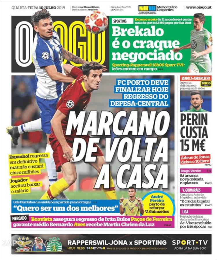 Portada de O Jogo (Portugal)