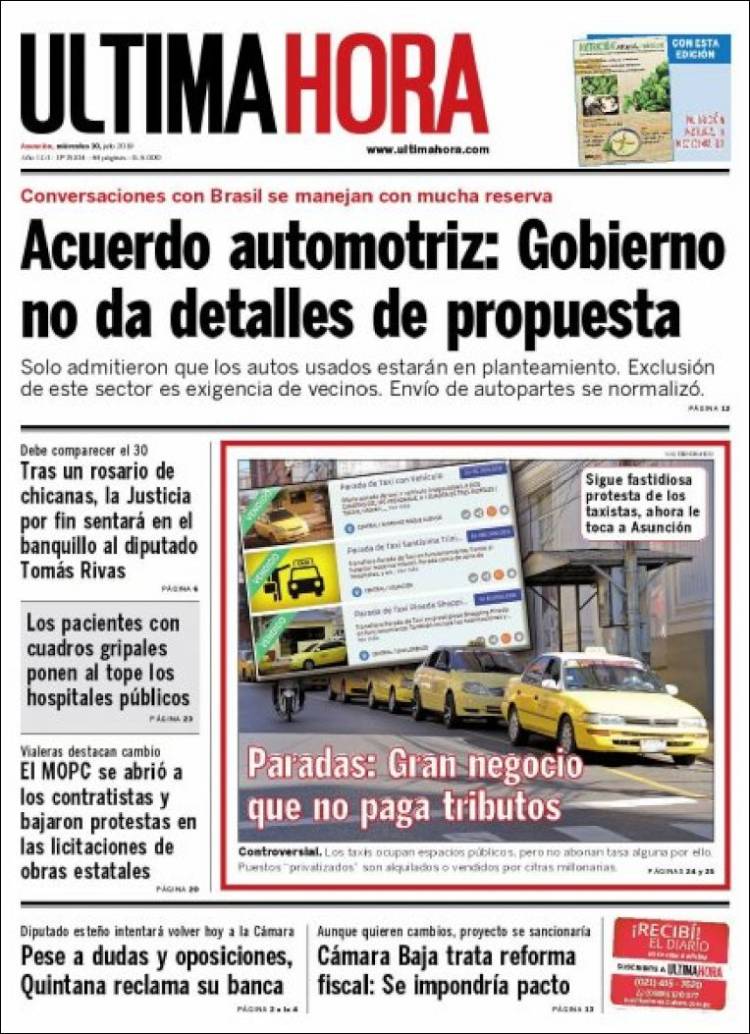 Portada de Última Hora (Paraguay)