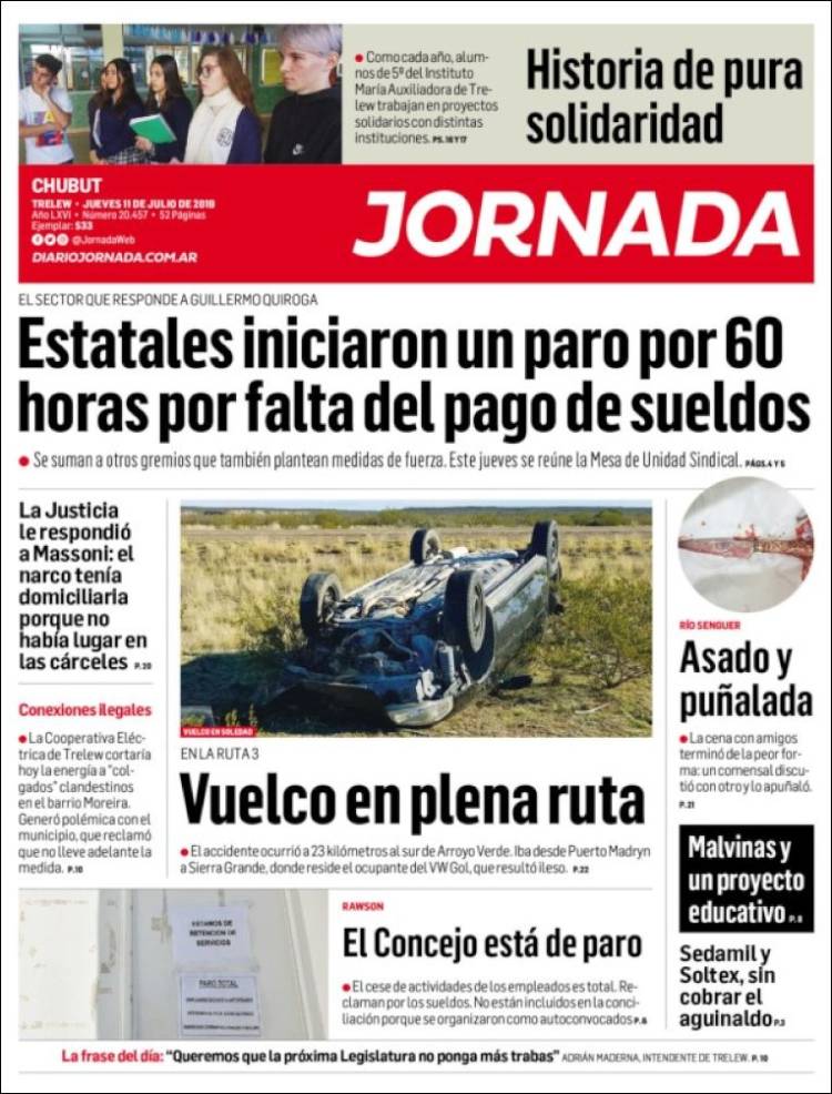 Portada de Diario Jornada en la Patagonia (Argentina)