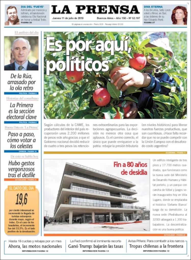 Portada de La Prensa (Argentina)