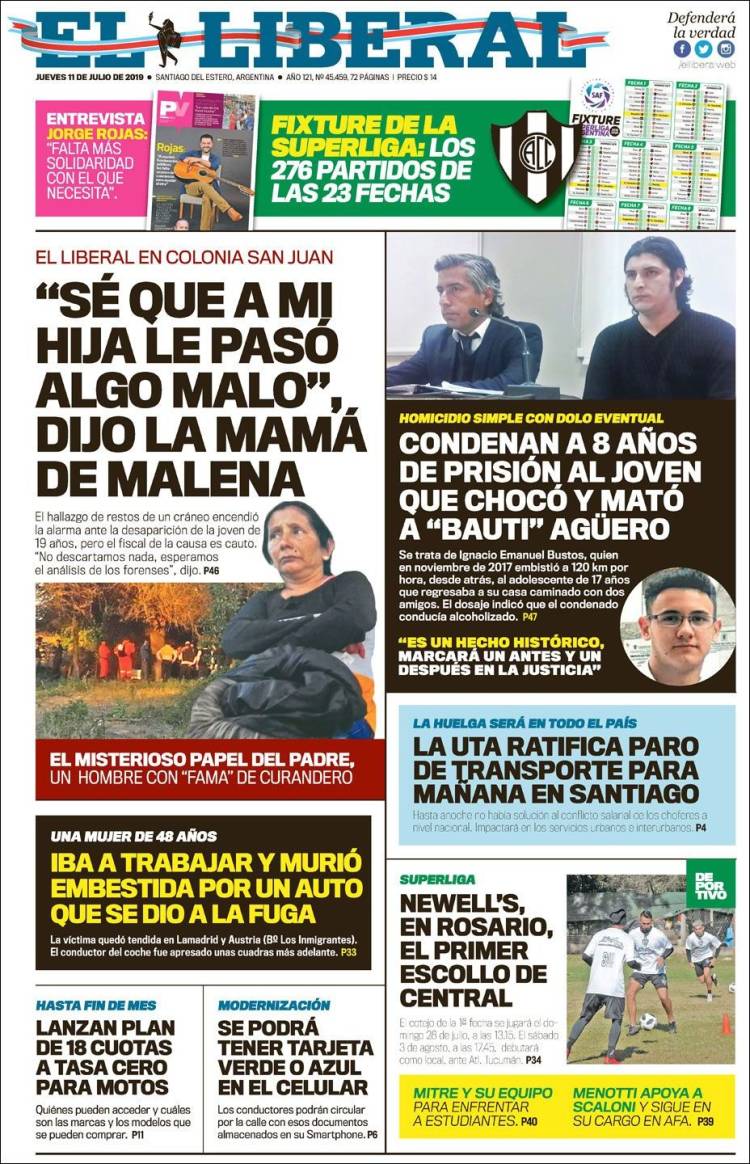Portada de Diario El Liberal (Argentina)