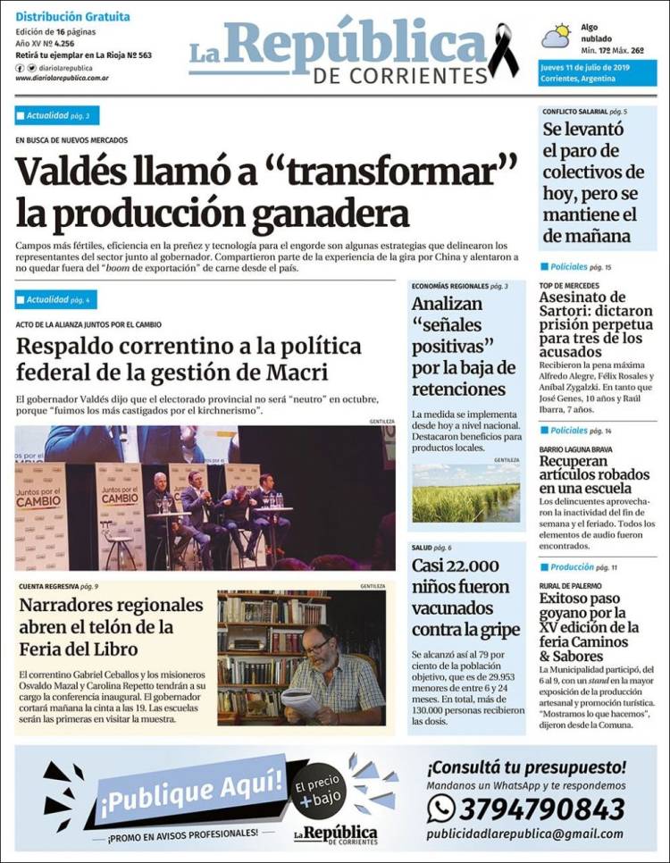 Portada de La República de Corrientes (Argentina)