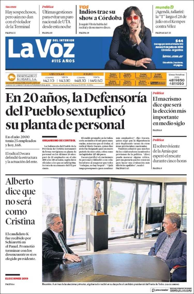 Portada de La Voz del Interior (Argentina)