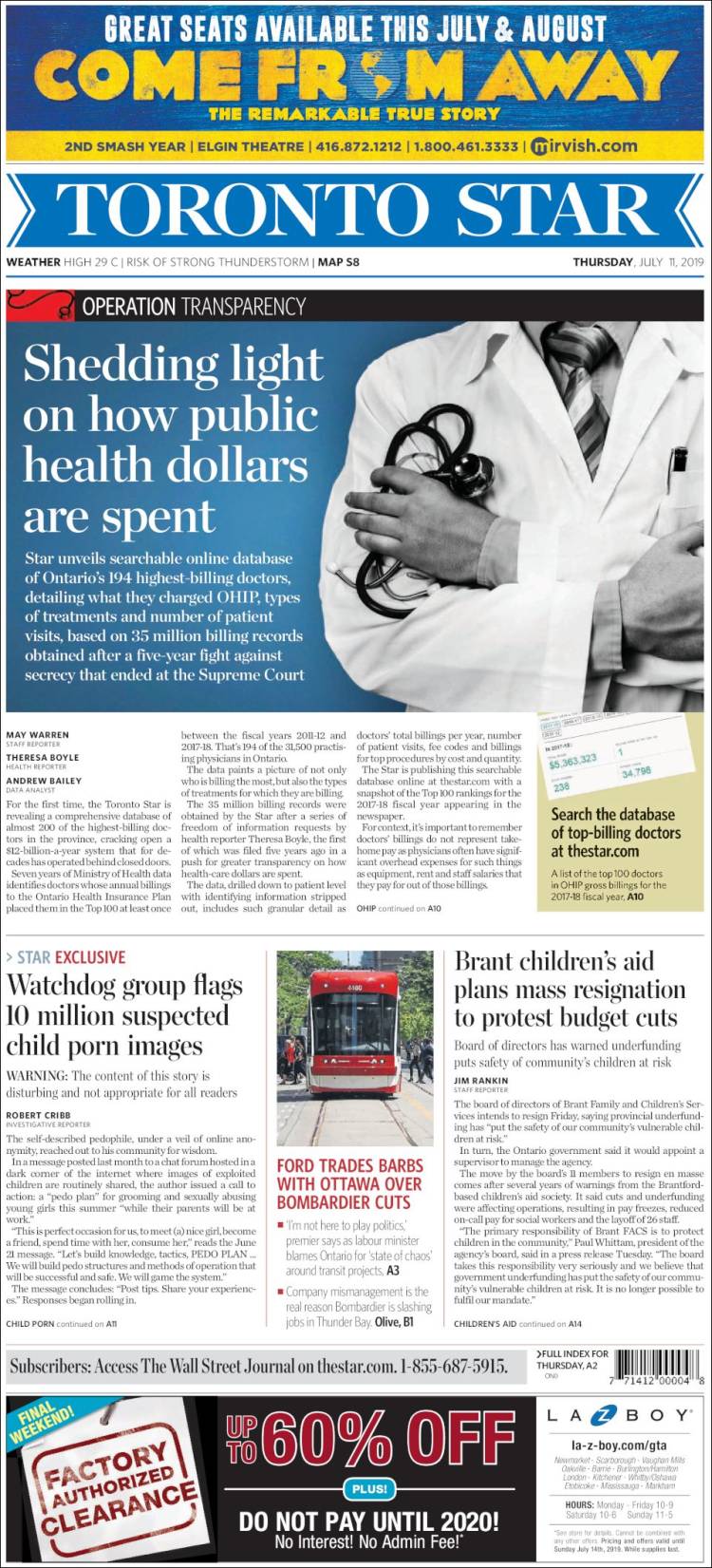 Portada de The Toronto Star (Canada)