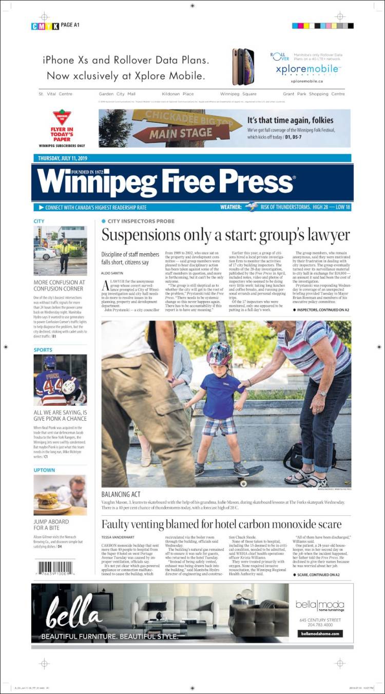 Portada de Winnipeg Free Press (Canada)