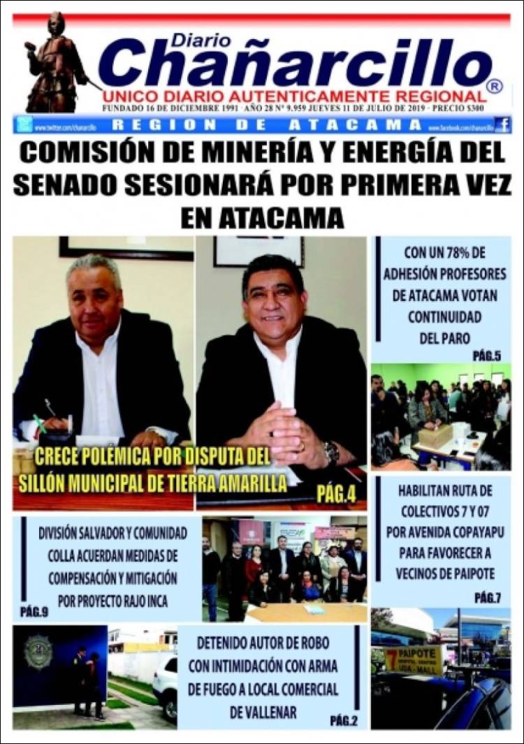 Portada de Diario Chañarcillo (Chile)