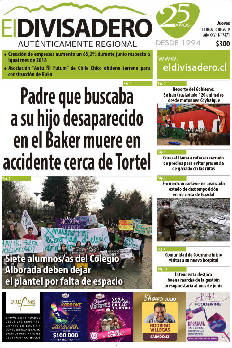Portada de Diario El Divisadero (Chile)