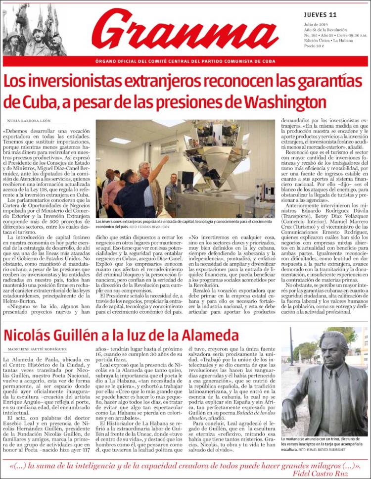 Portada de Granma (Cuba)