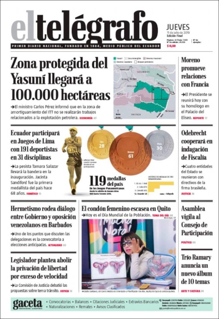 Portada de El Telégrafo (Ecuador)