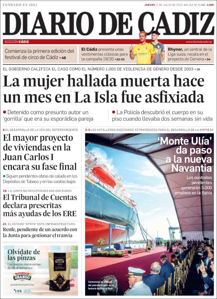 Portada de Diario de Cádiz (España)