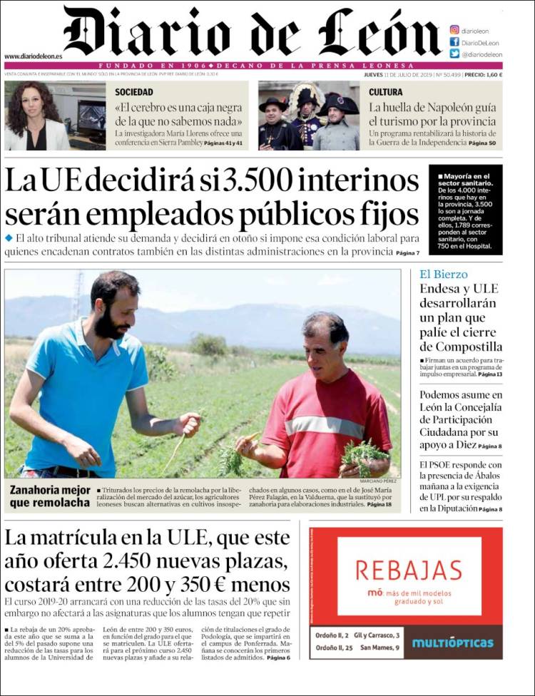 Portada de Diario de León (España)