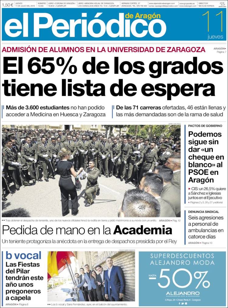 Portada de El Periódico de Aragón (Spain)