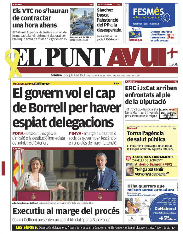 Portada de El Punt Avui (España)